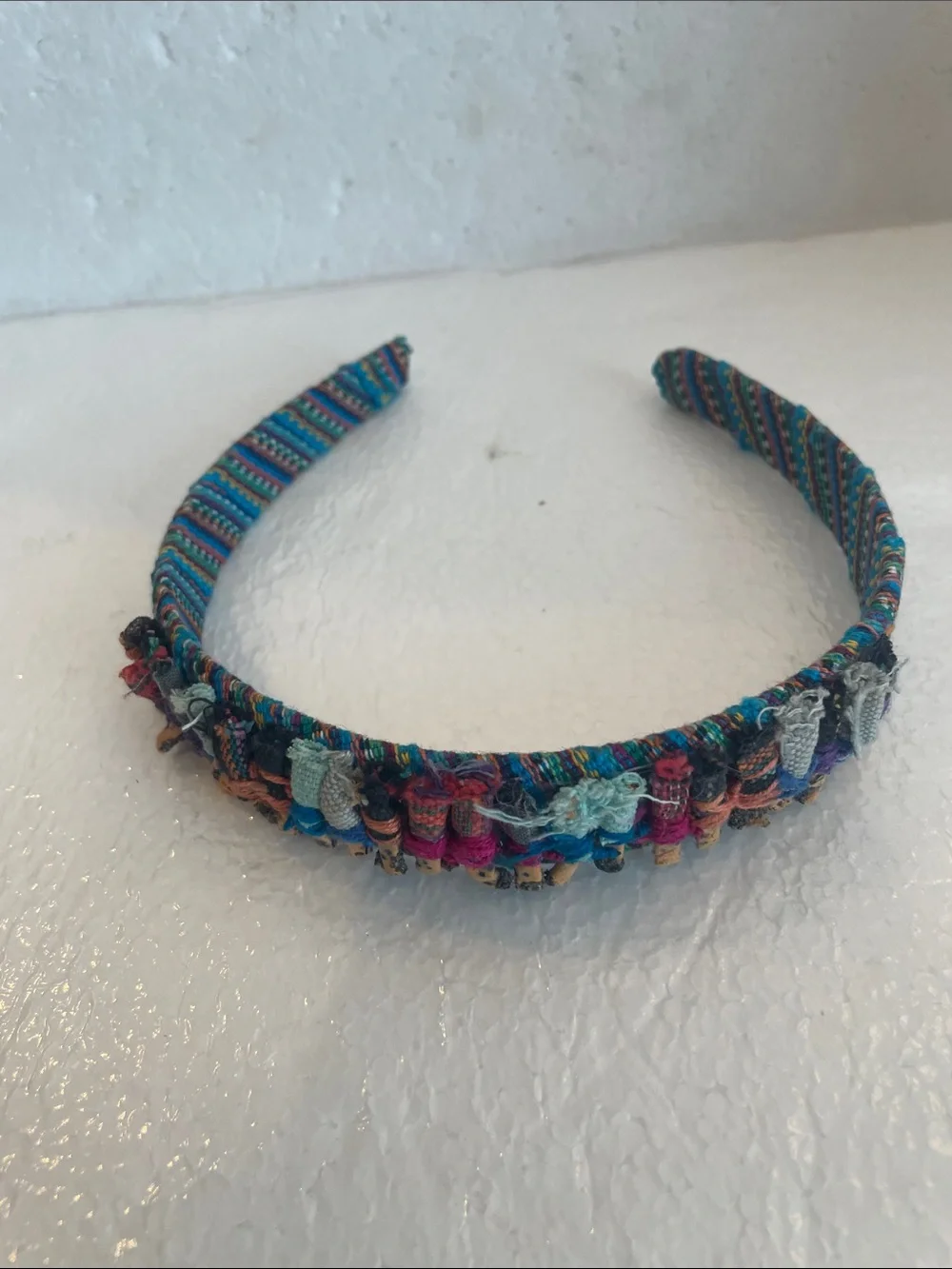 Vintage worry doll Boho Multicolor Wrapped Fabric Headband hair accessory